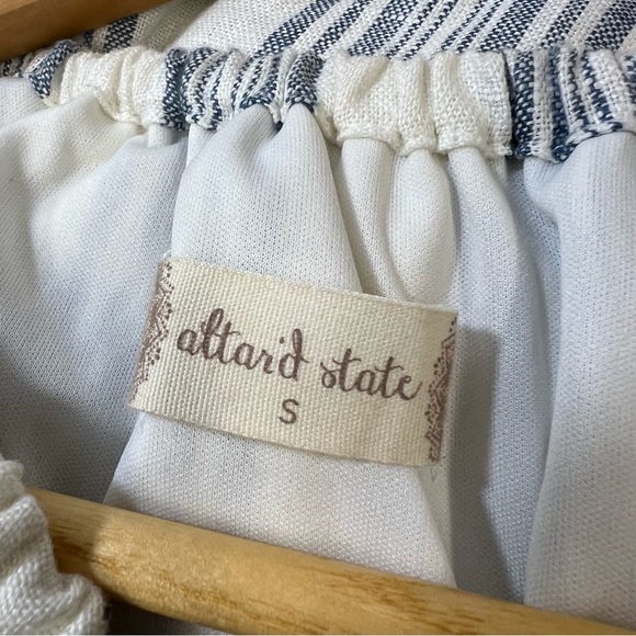 Altar'd State Gretchen Linen Stripe Tassle Off Shoulder Dress SZ S - Picture 9 of 12